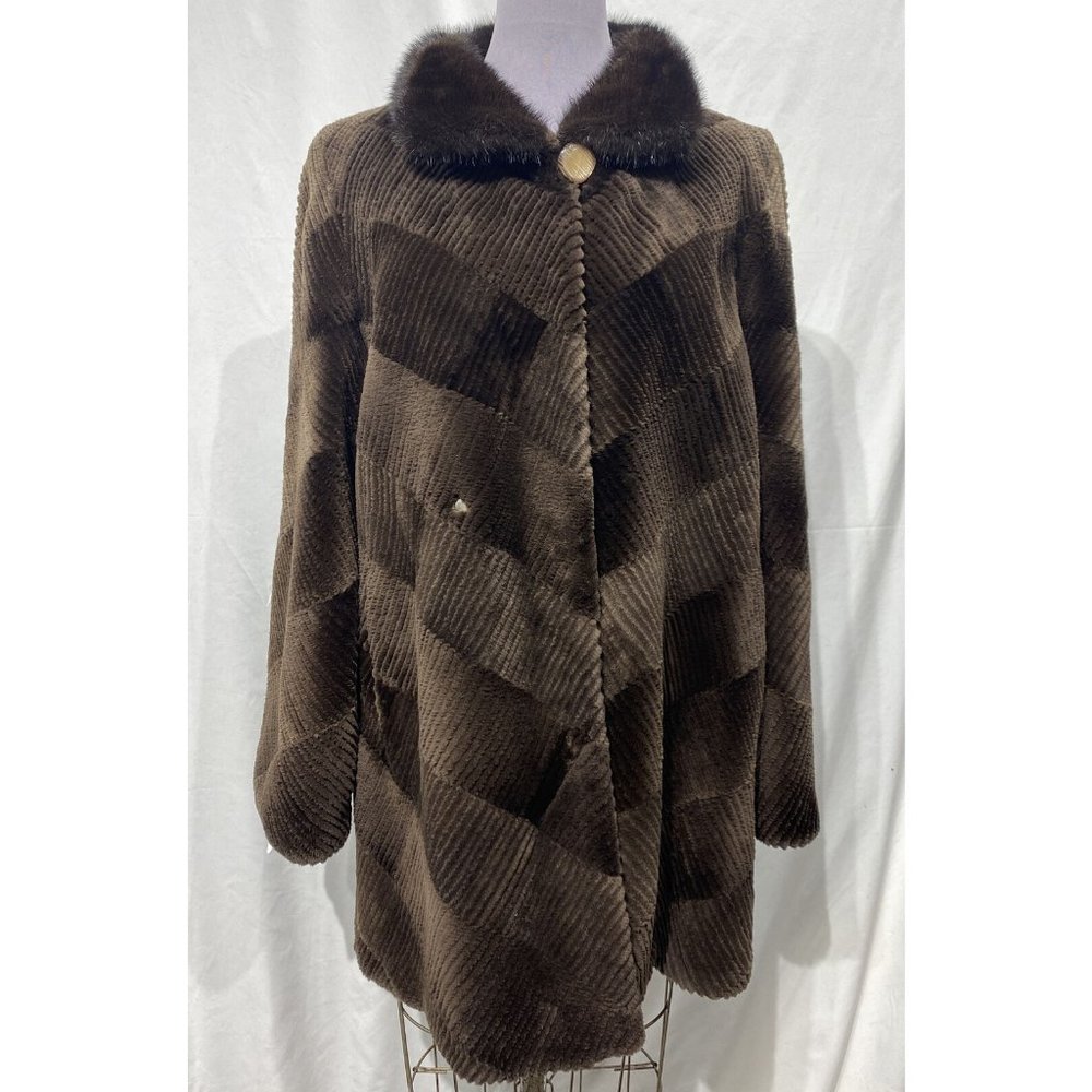 sheared beaver groove stroller sections mahogany mink collar (99070)